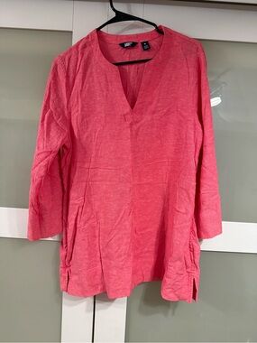 Lands' End Coral Pink Split V-Neck Tunic